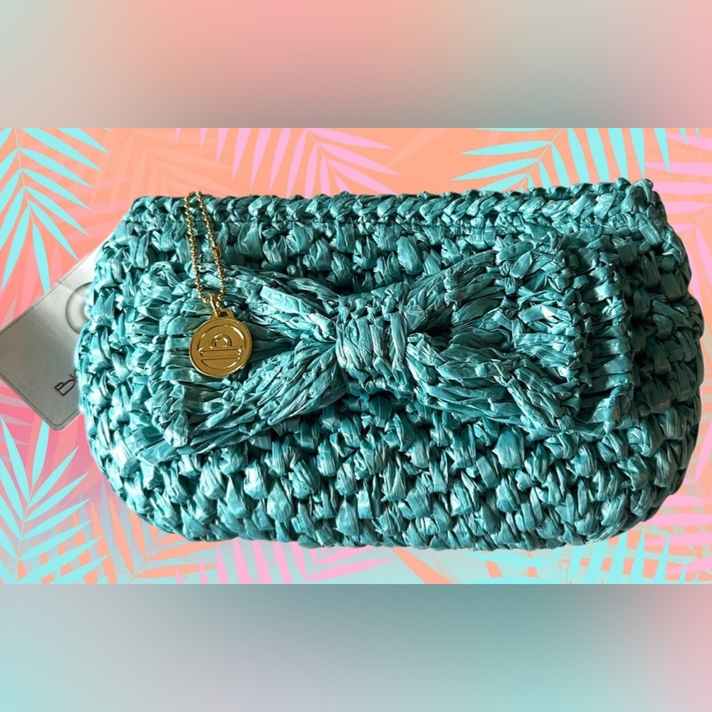 Big Buddha Turquoise Woven Clutch NWT